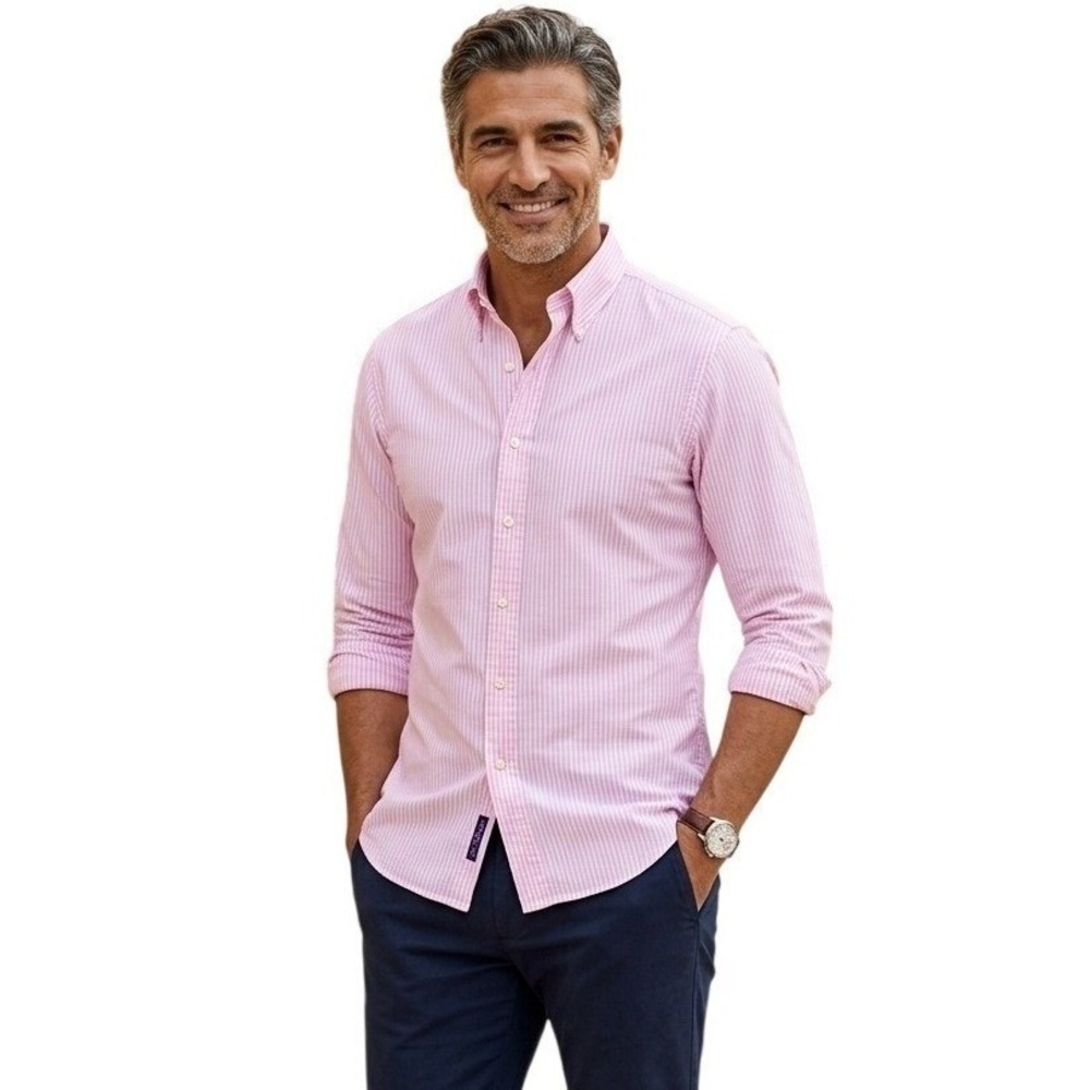 Ralph Lauren Purple Label Bengal Stripe Poplin Shirt Pink White Mens Small NWOT‎